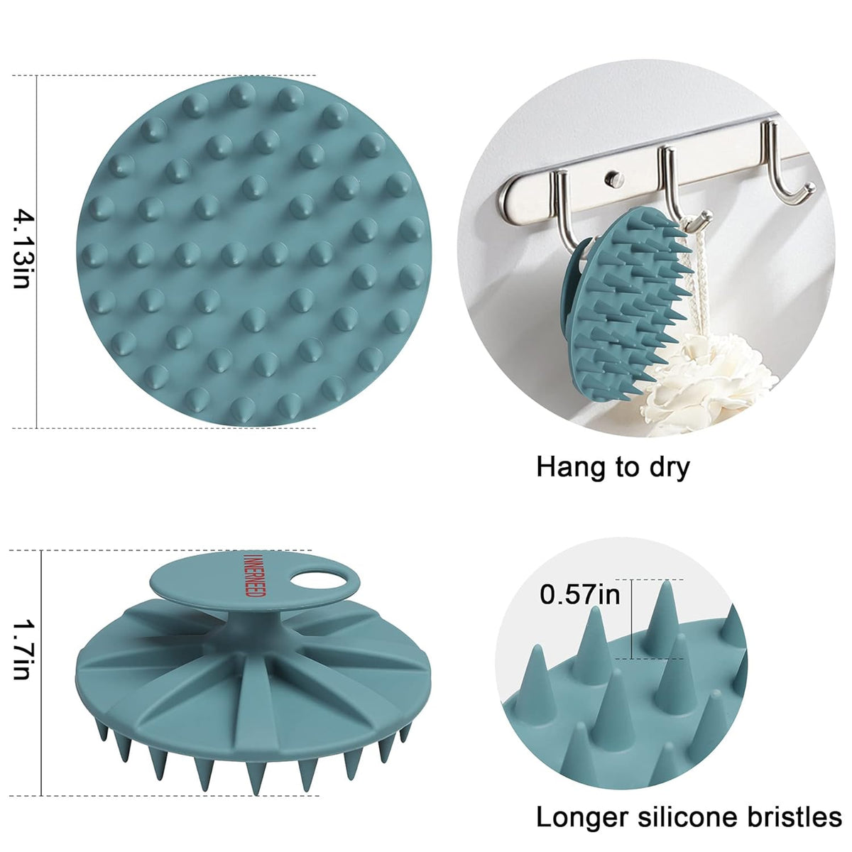 One-Piece Silicone Scalp Massager Shampoo Brush Hair Wash, Dark Green