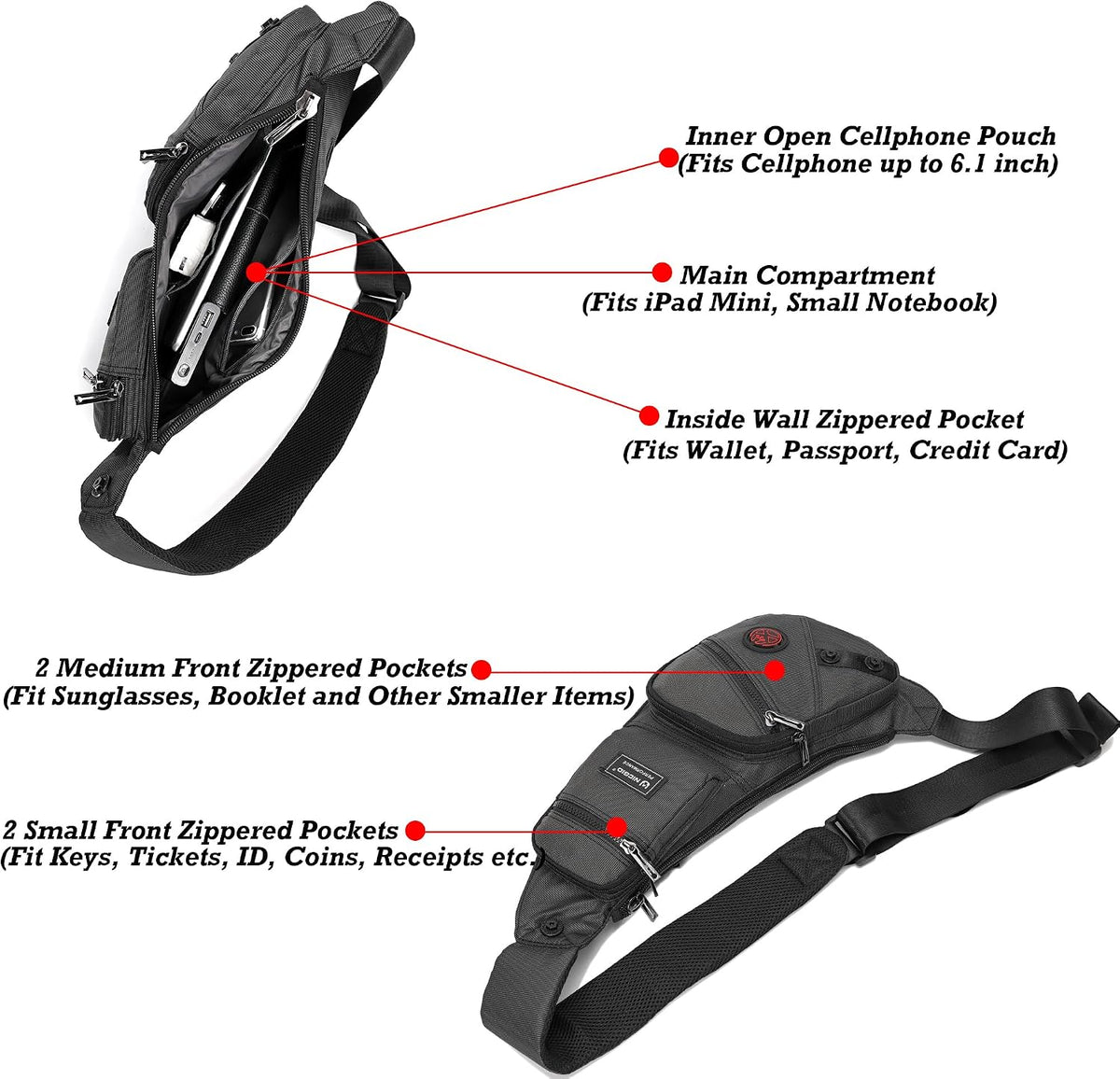 Sling Bag Chest Shoulder Backpack Crossbody Daypack for Men Women